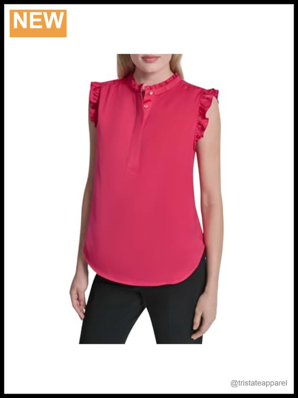 100% Polyester Short Sleeve Ruffle Neck Blouse